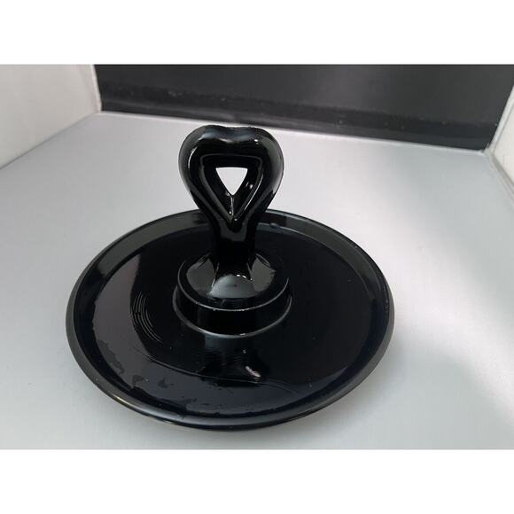 Vintage Black Amethyst Glass Center Heart Handle Round Trinket Tidbit Tray - Picture 2 of 6
